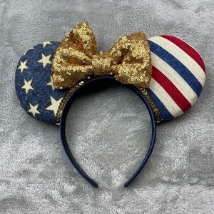 Disney American Flag Sequin Custom Made Minnie Ears Headband Adult Size